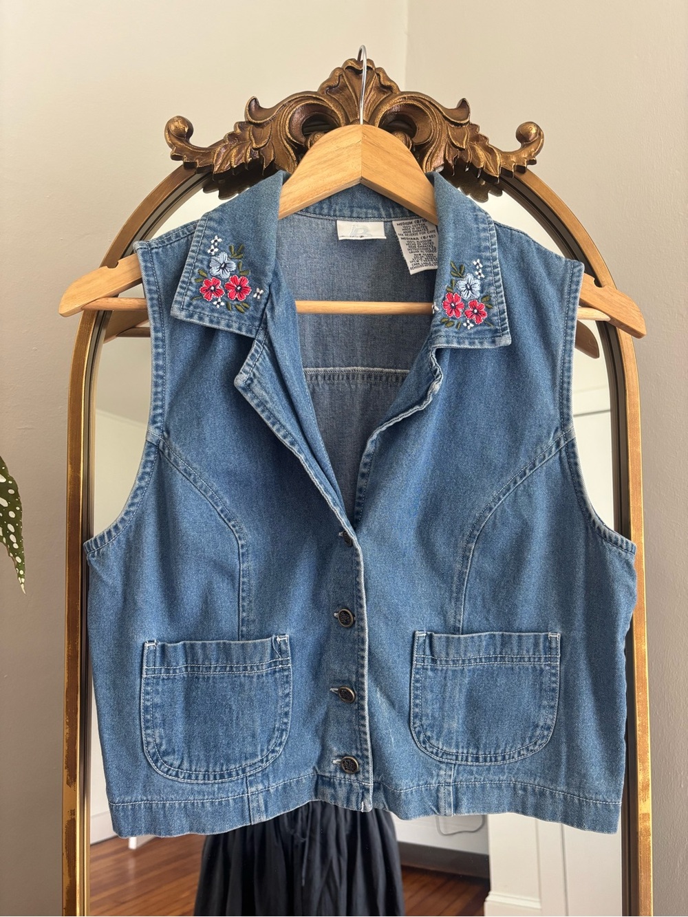 Embroidered Denim Vest